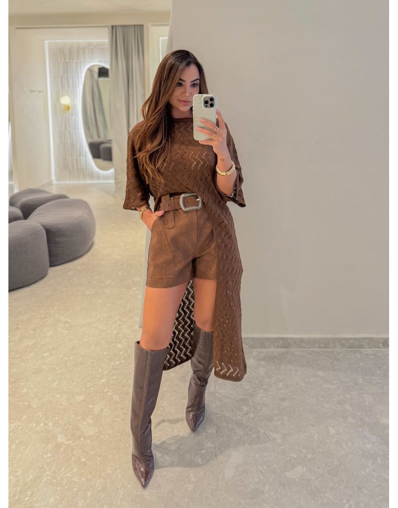 Short Couro Fake Laila Marrom
