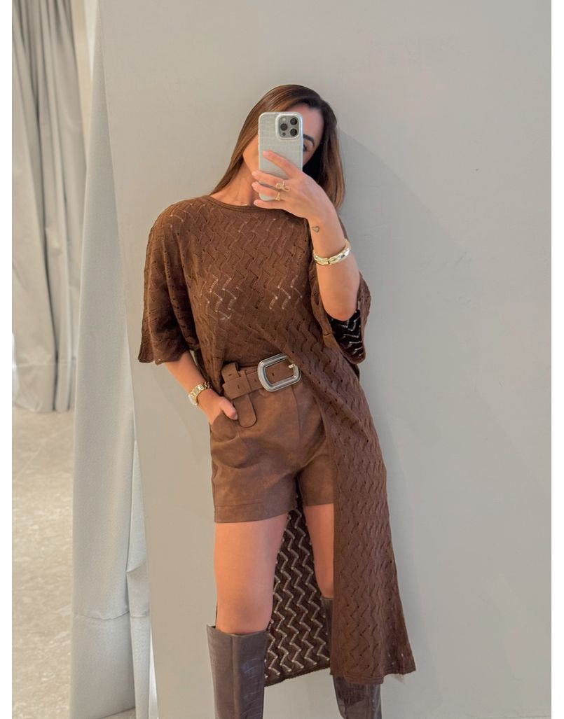 Short Couro Fake Laila Marrom