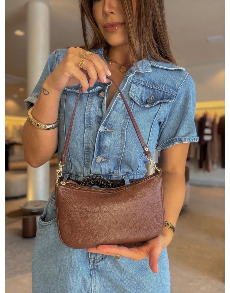 Bolsa Couro Zíper Marrom