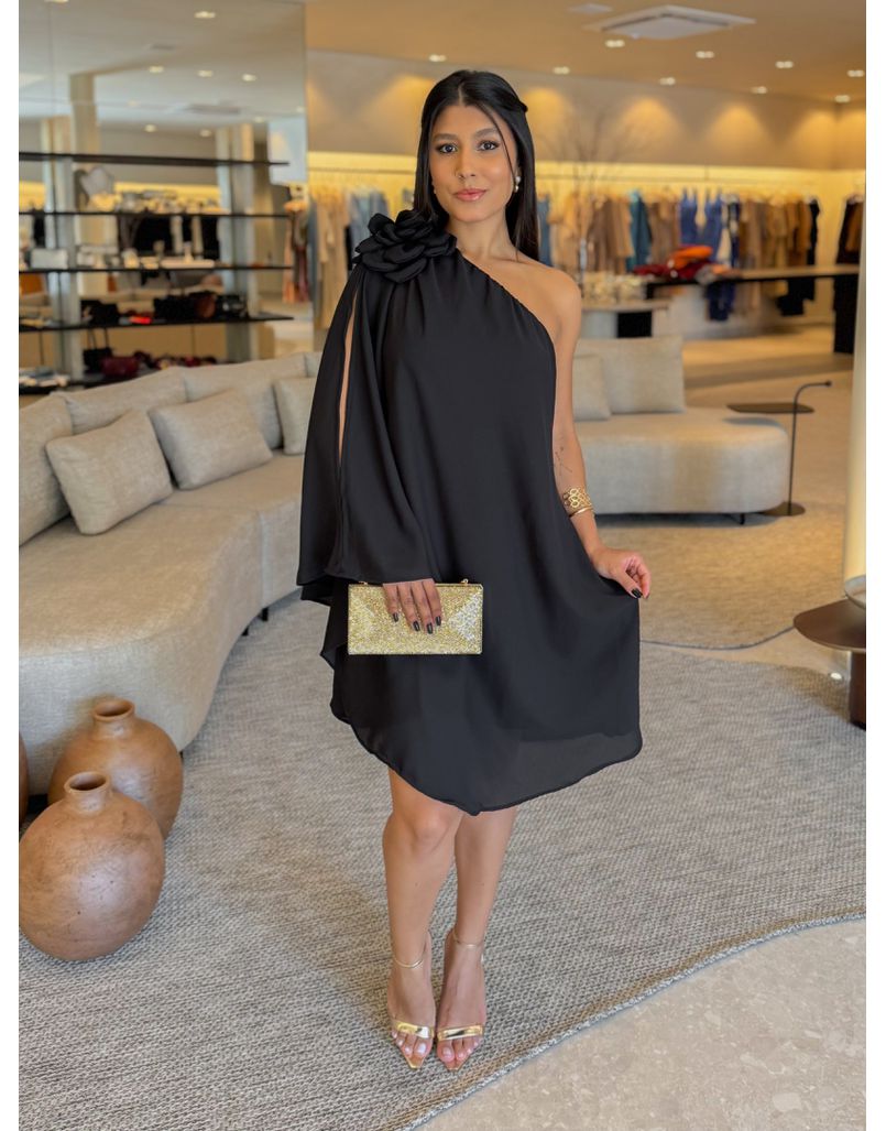 Vestido Ombro Só Flor Preto