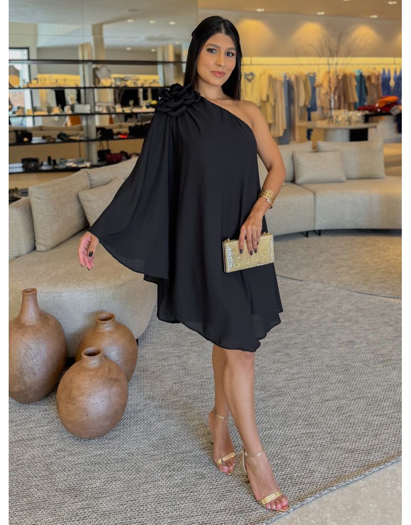 Vestido Ombro Só Flor Preto