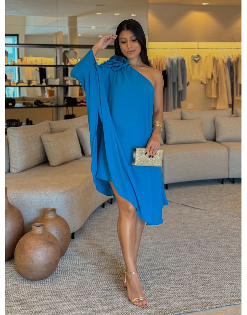 Vestido Ombro Só Flor Azul