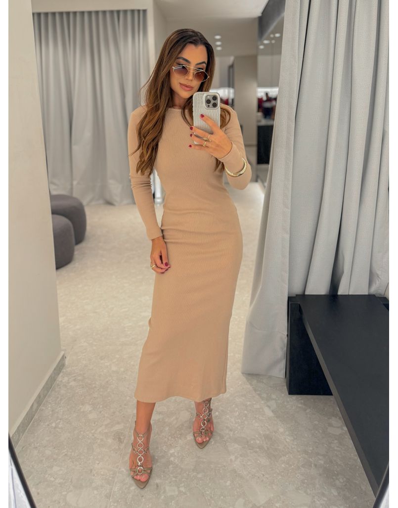 Vestido Canelado Lorena Areia - Loja La Mina 