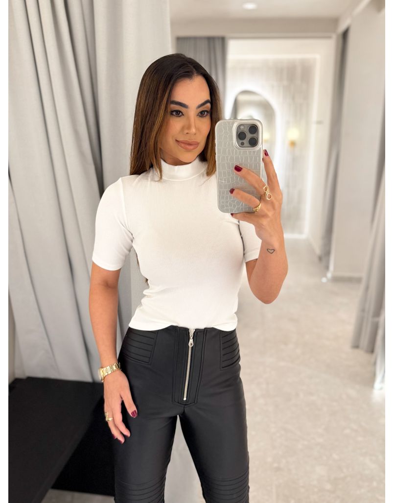 Blusa Manguinha Canelada Branca