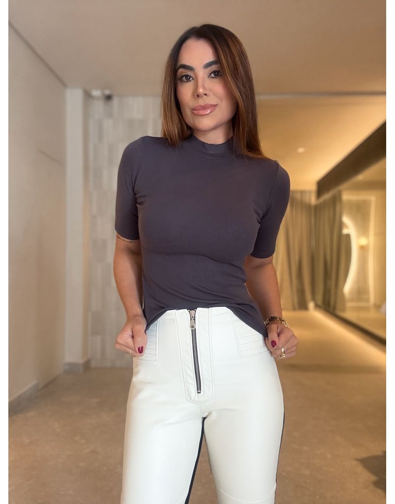 Blusa Manguinha Canelada Chumbo - Loja La Mina 