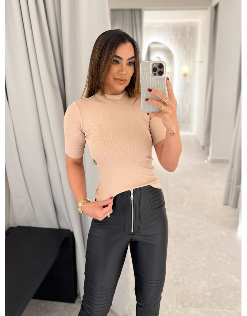 Blusa Manguinha Canelada Cappuccino - Loja La Mina 