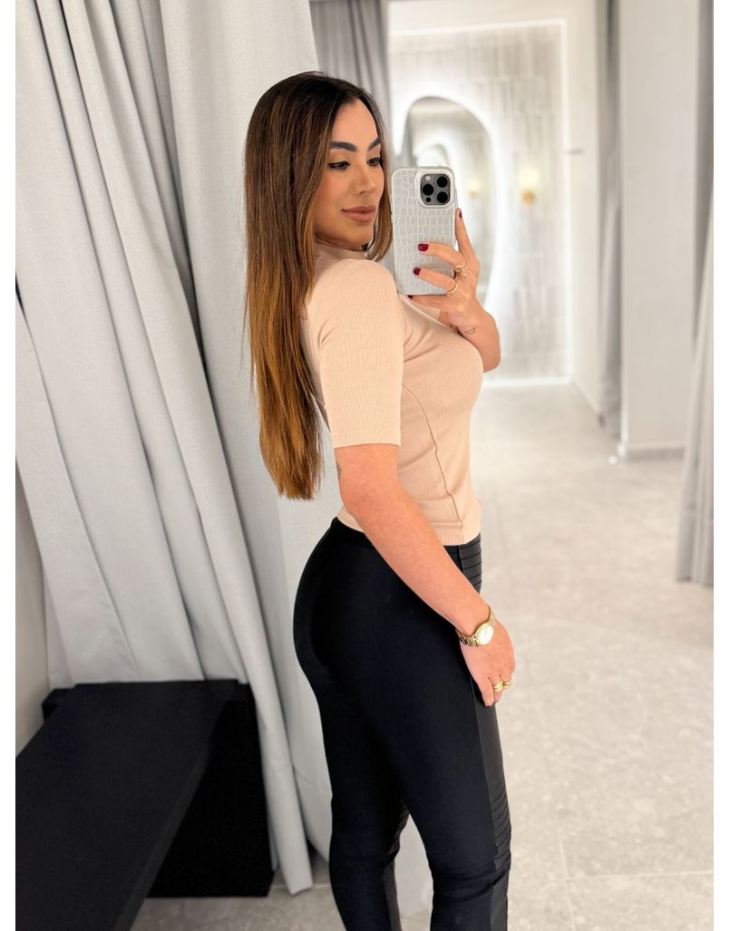 Blusa Manguinha Canelada Cappuccino 