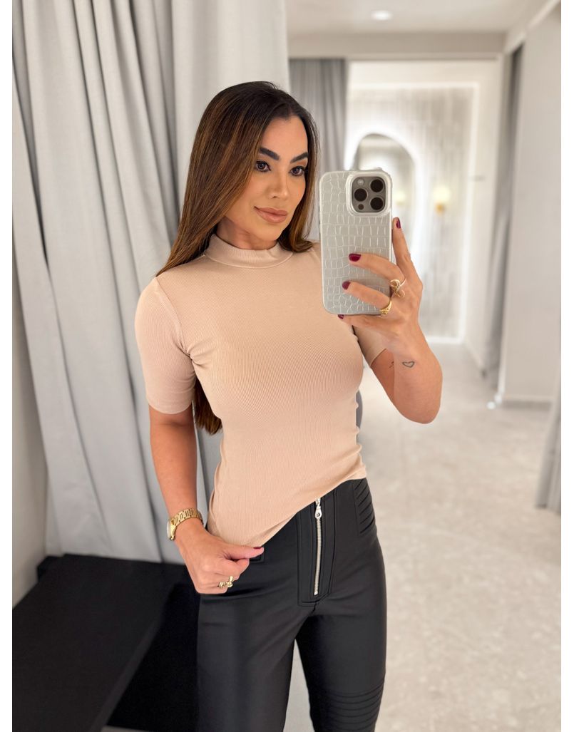 Blusa Manguinha Canelada Cappuccino 