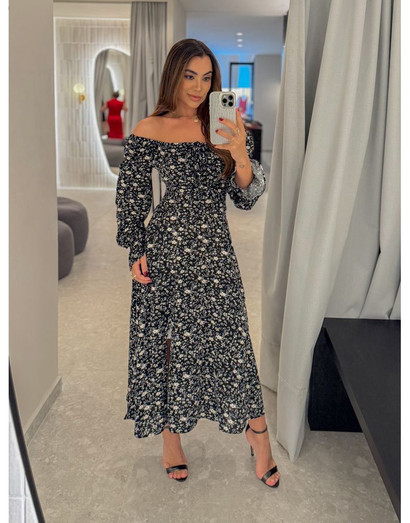 Vestido Mônaco Manga Longa Preto - Loja La Mina 