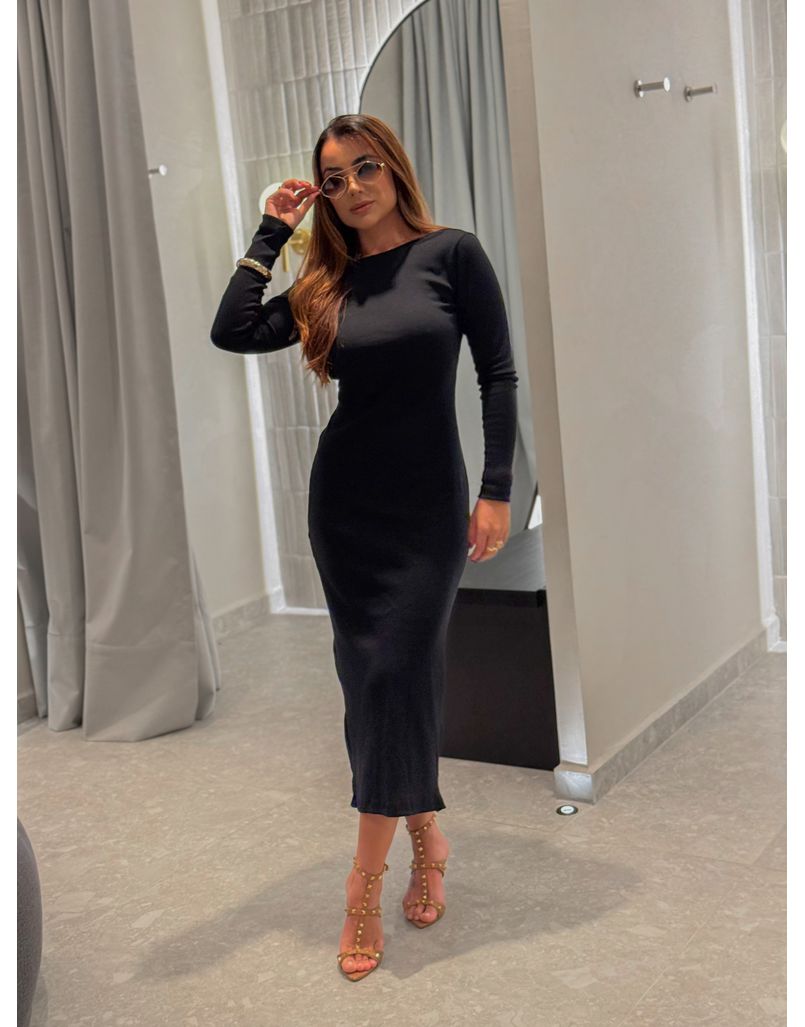 Vestido Canelado Lorena Preto 