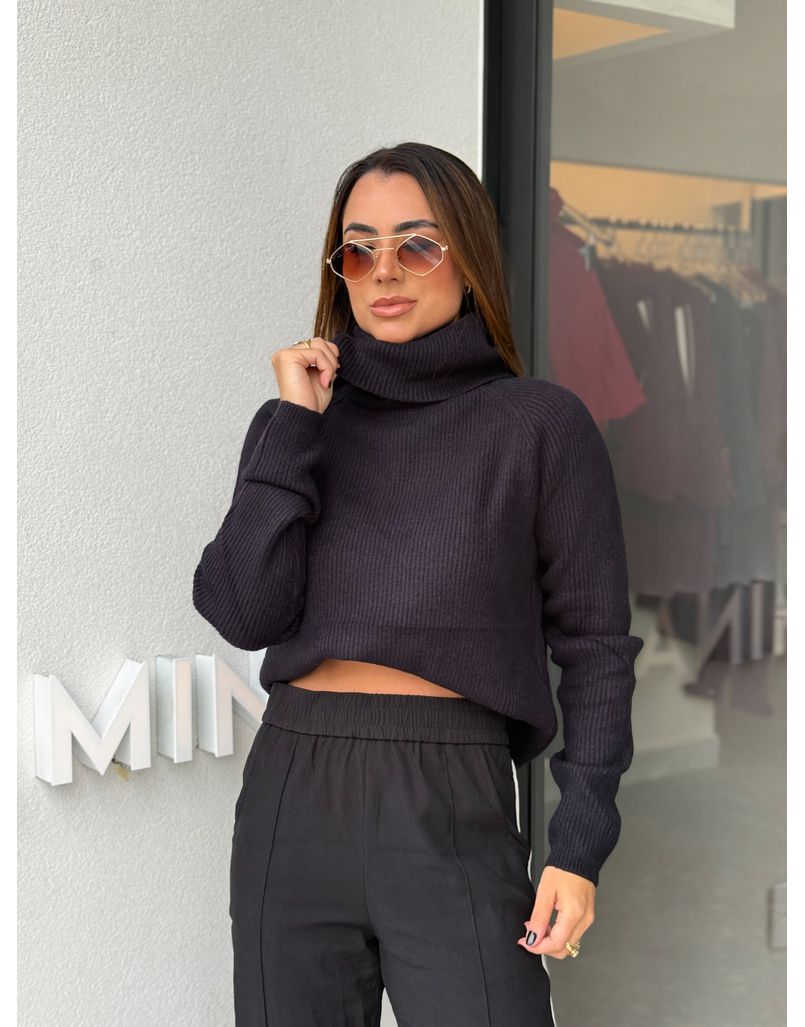 Blusa Tricot Gola Marina Preto - Loja La Mina 