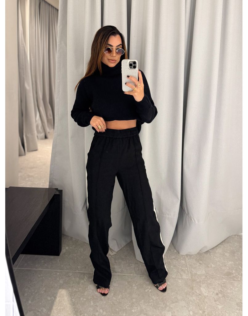 Blusa Tricot Gola Marina Preto