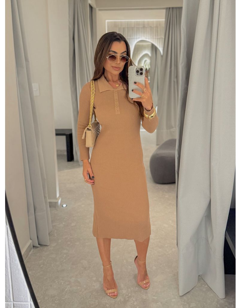 Vestido Tricot Botões Stefania Cappuccino - Loja La Mina 