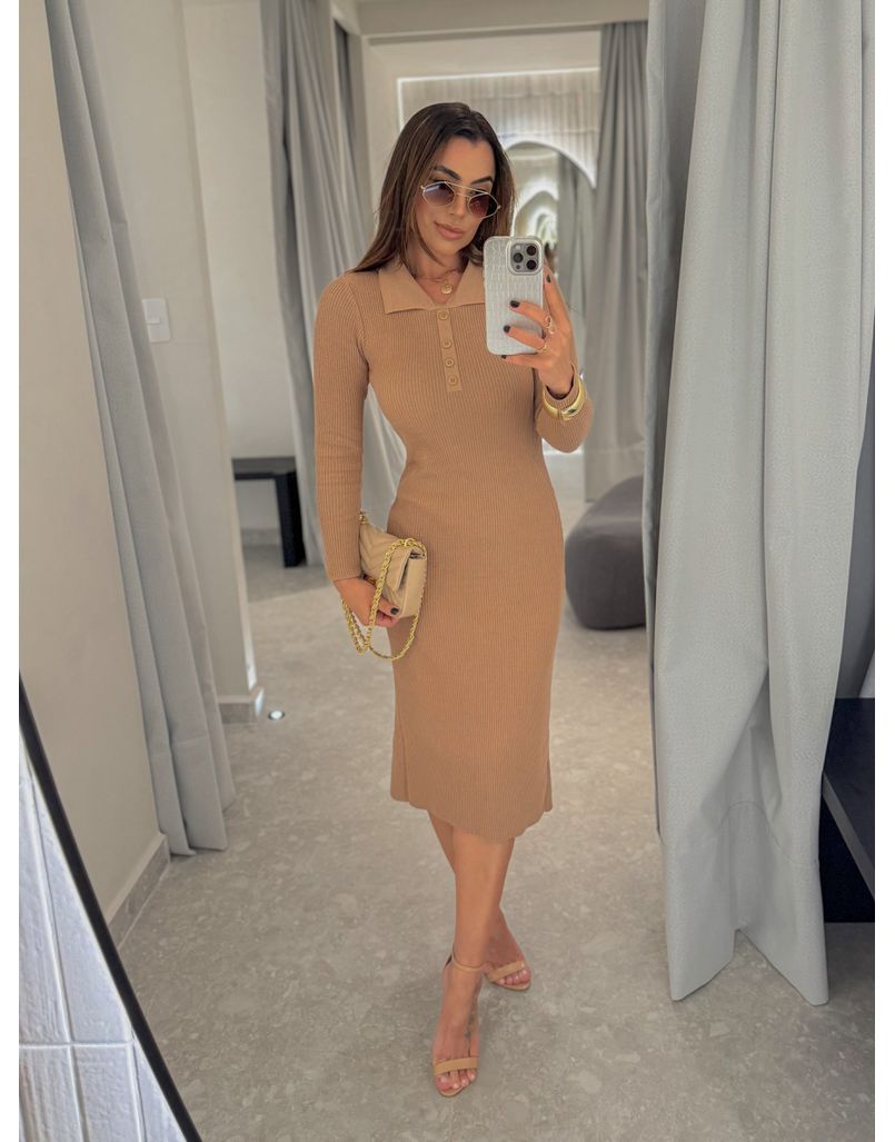 Vestido Tricot Botões Stefania Cappuccino