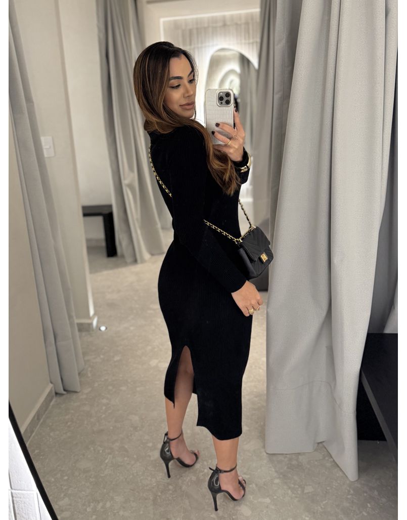 Vestido Tricot Botões Stefania Preto