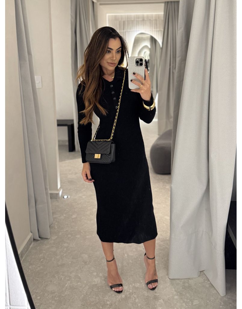 Vestido Tricot Botões Stefania Preto