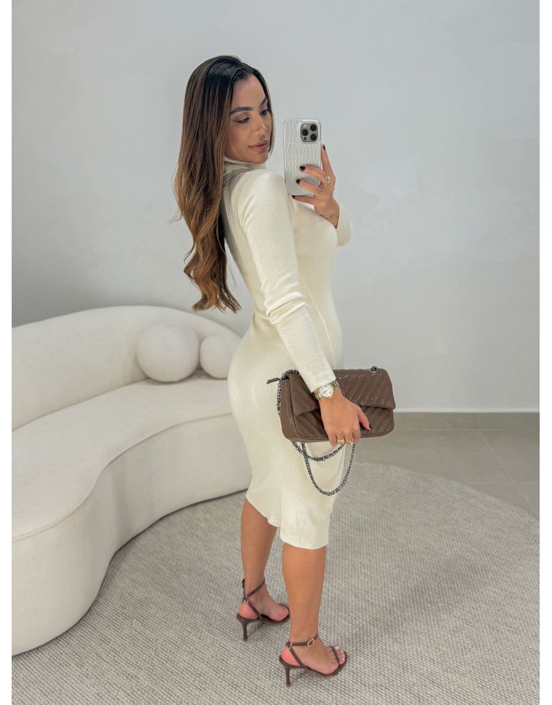 Vestido Gola Tricot Micaele Creme