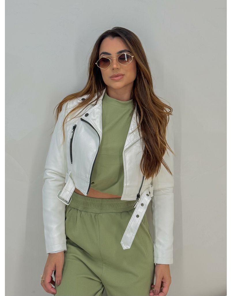 Jaqueta Couro Fake Ivy Branca - Loja La Mina 