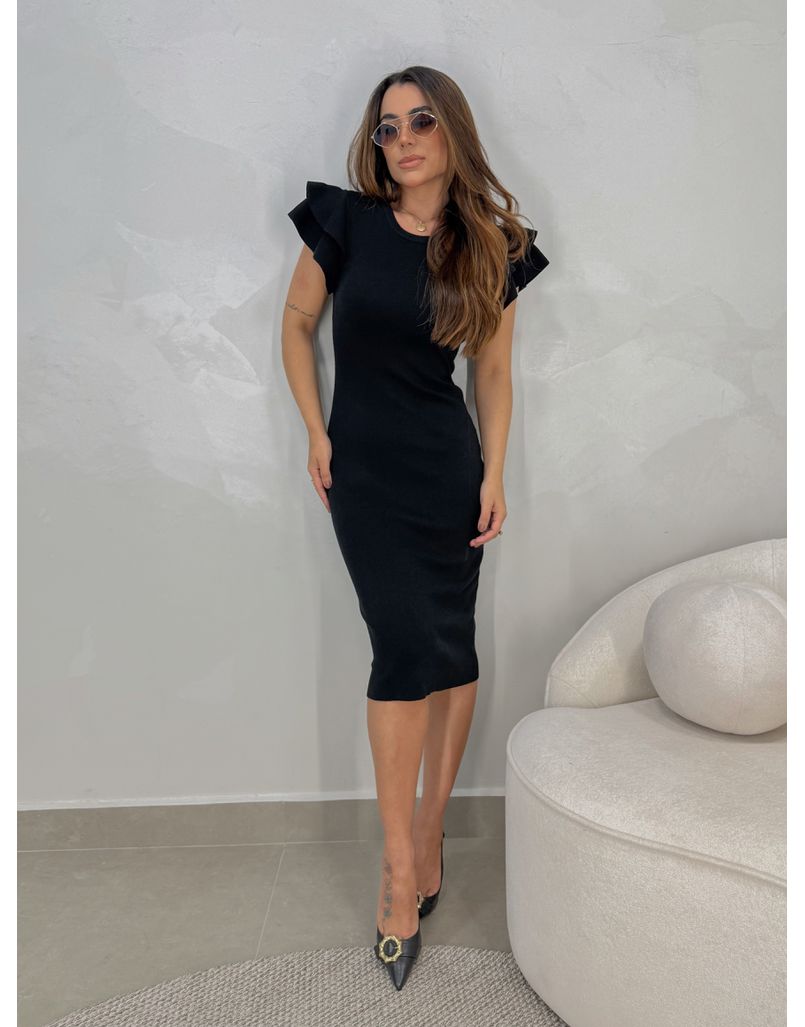 Vestido Manguinha Tricot Preto - Loja La Mina 
