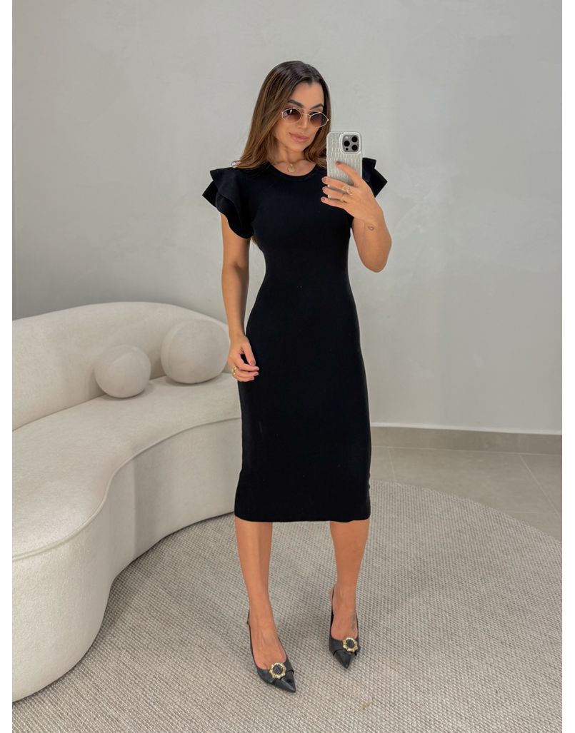Vestido Manguinha Tricot Preto