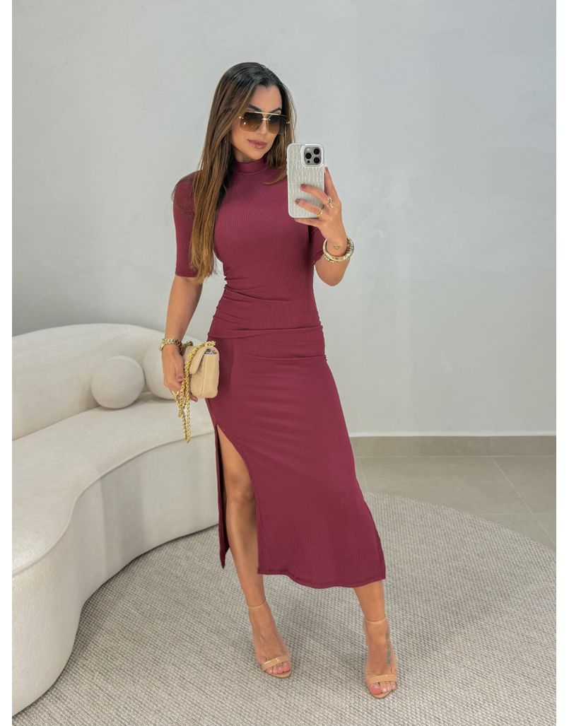 Vestido Canelado Cléo Cereja