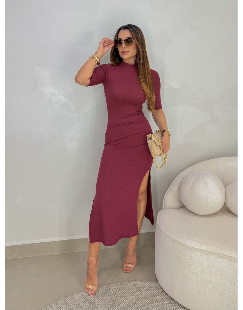 Vestido Canelado Cléo Cereja