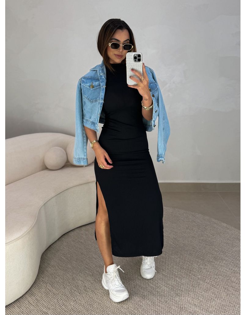 Vestido Canelado Cléo Preto