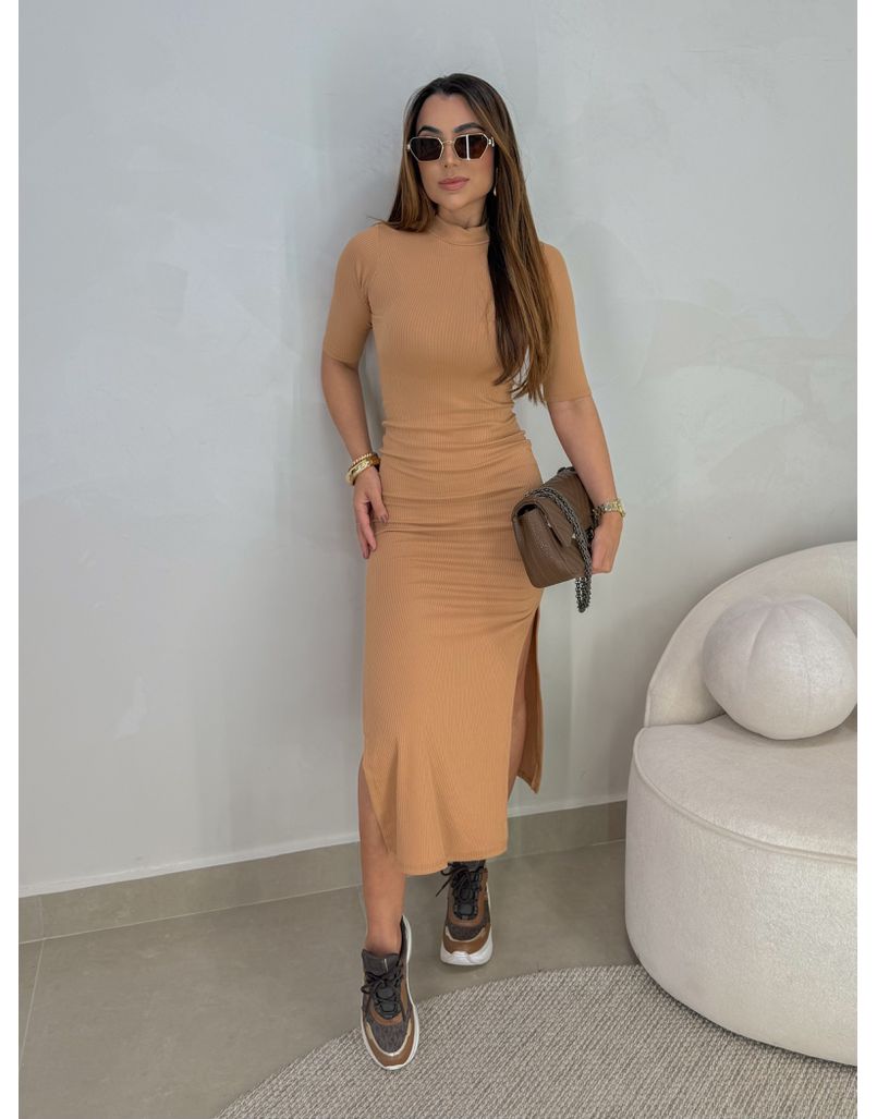 Vestido Canelado Cléo Mocha Mousse