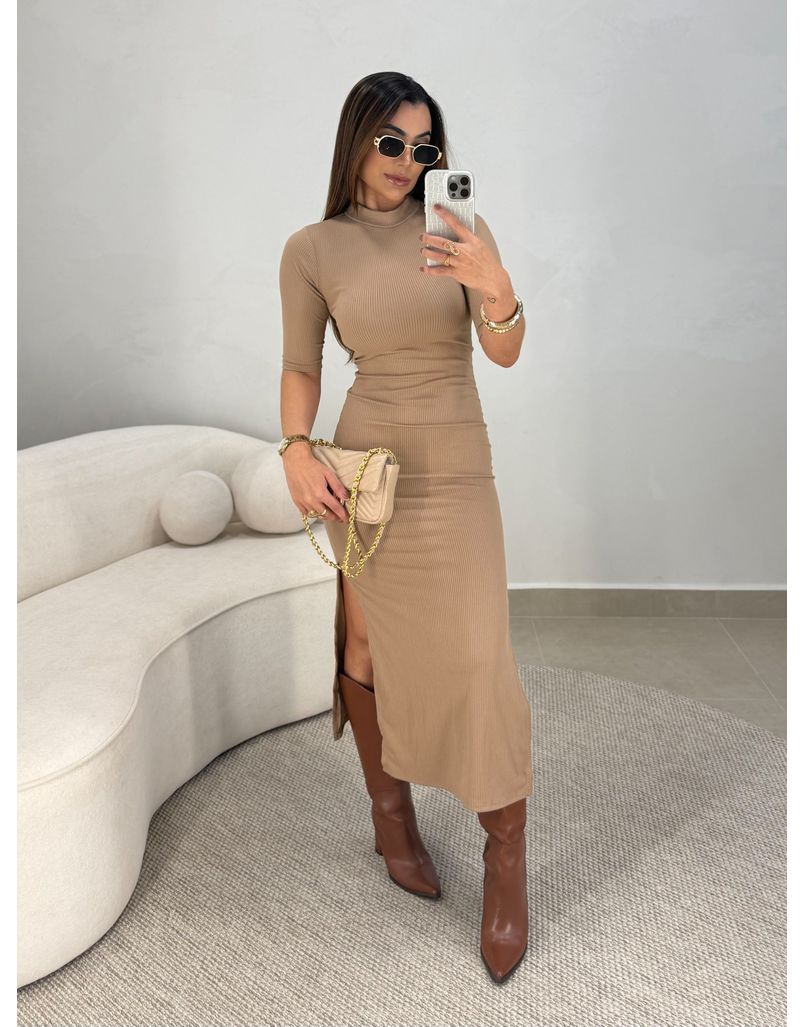 Vestido Canelado Cléo Cappuccino