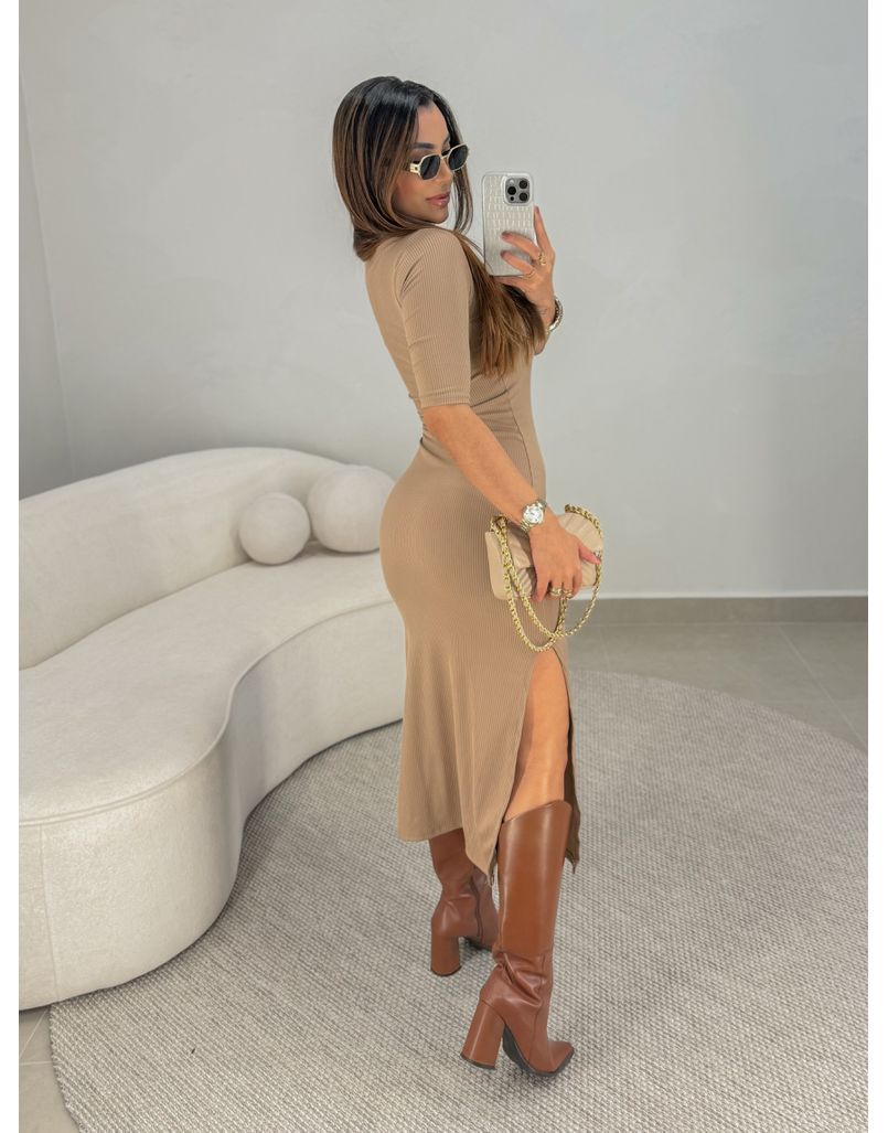 Vestido Canelado Cléo Cappuccino
