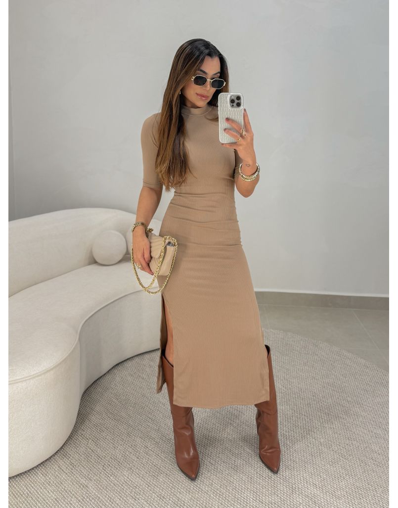 Vestido Canelado Cléo Cappuccino