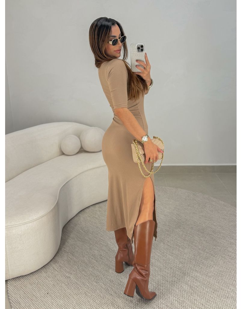 Vestido Canelado Cléo Cappuccino