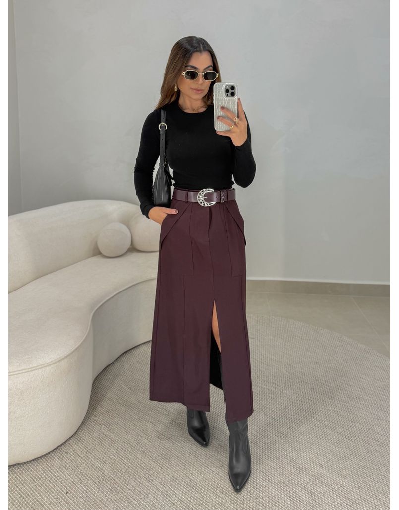 Saia Midi Francine Vinho 