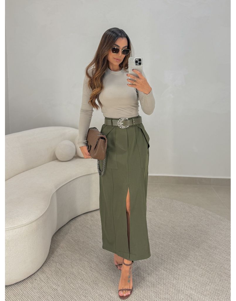 Saia Midi Francine Militar - Loja La Mina 
