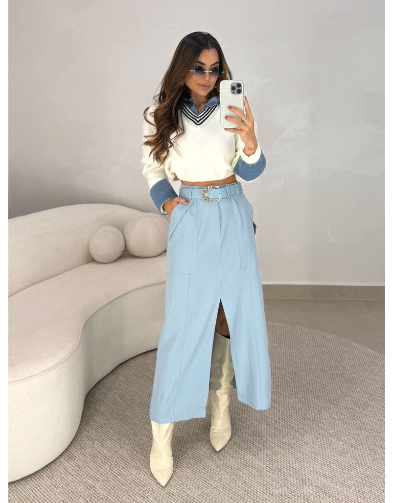 Saia Midi Francine Azul - Loja La Mina 