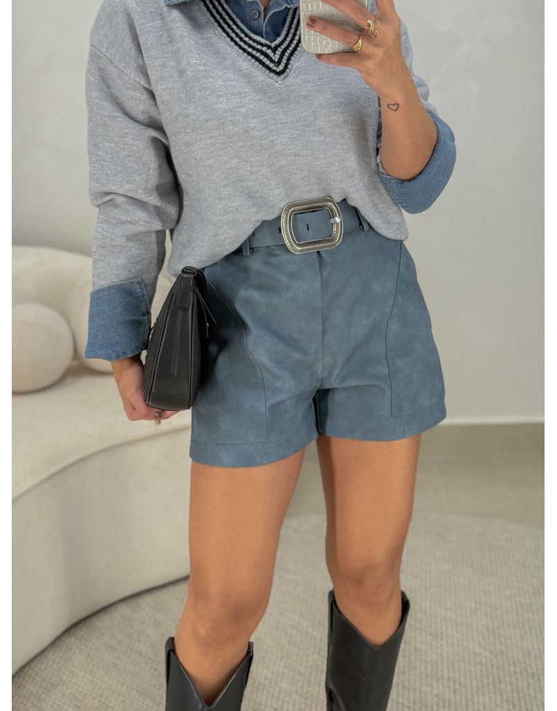 Short Couro Fake Laila Azul 