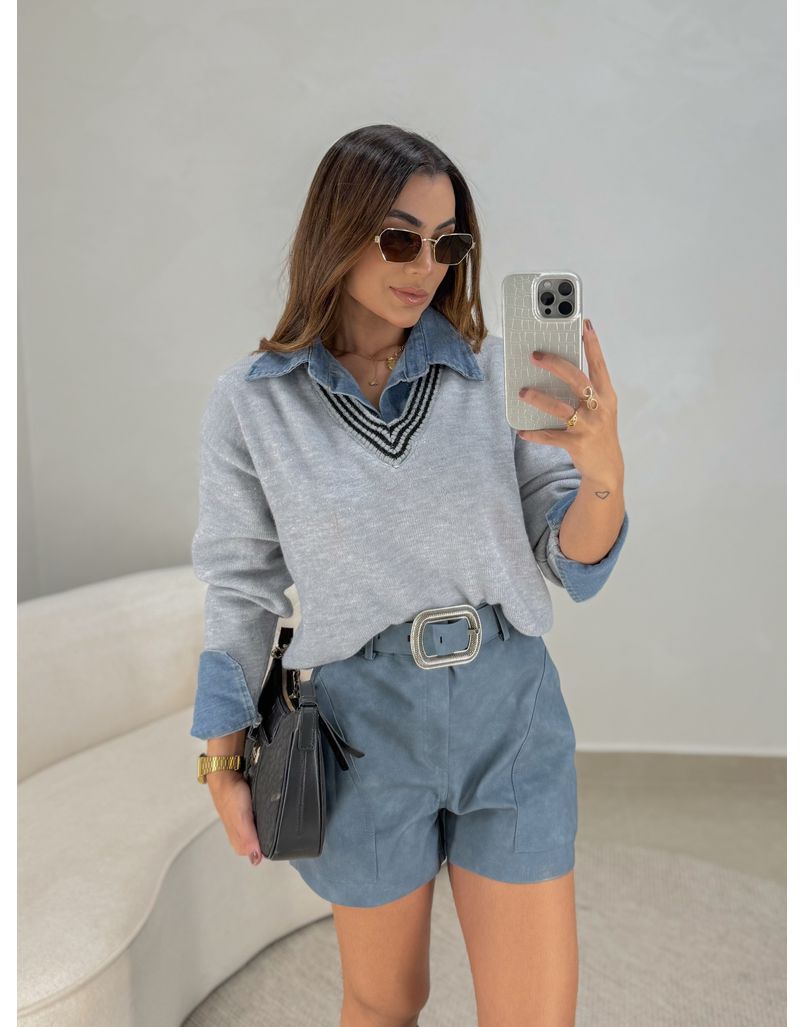 Short Couro Fake Laila Azul 