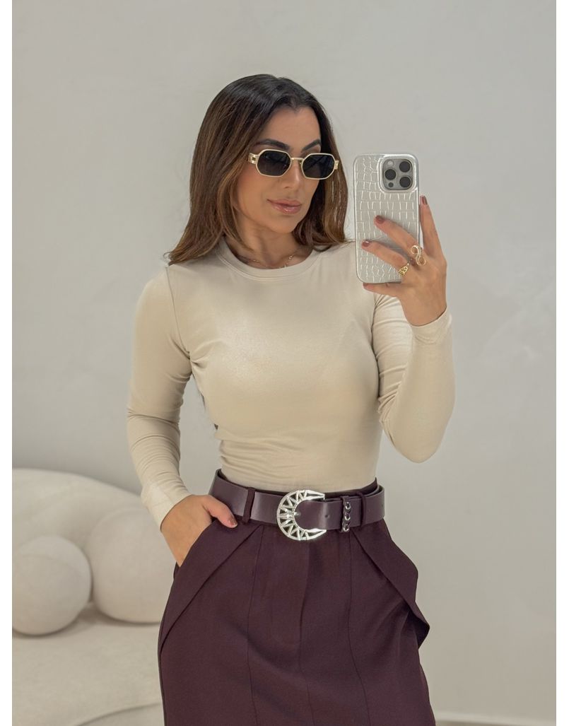 Blusa Manga Longa Madalena Areia - Loja La Mina 