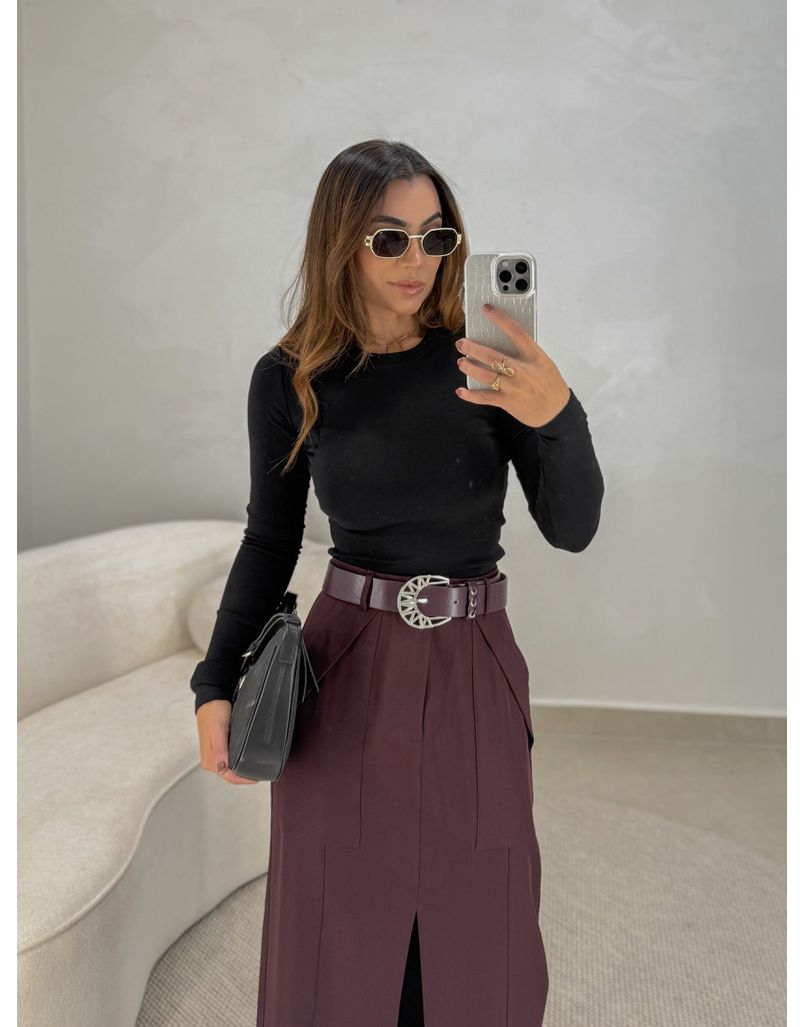 Blusa Manga Longa Madalena Preta - Loja La Mina 