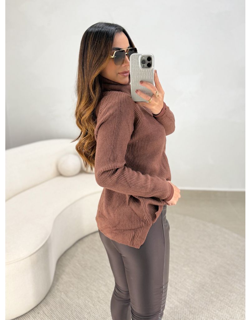 Blusa Tricot Gola Marina Café