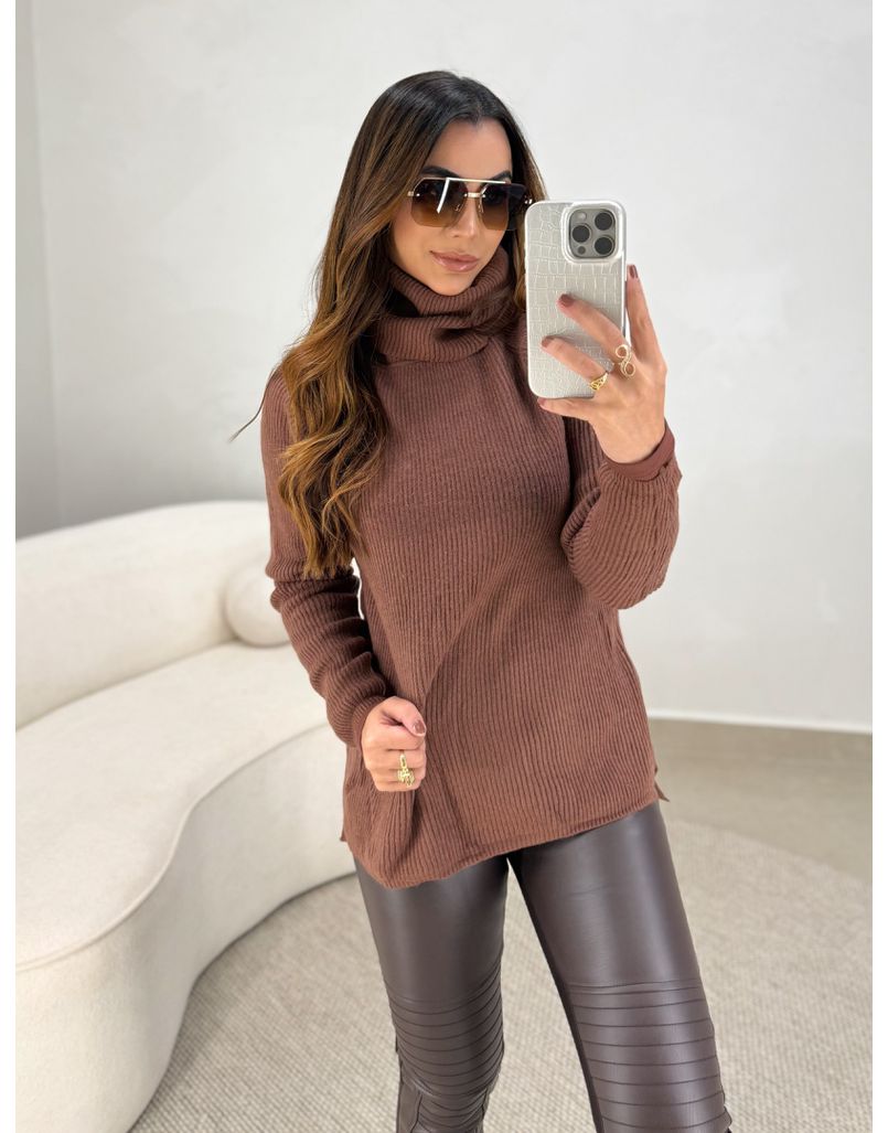 Blusa Tricot Gola Marina Café