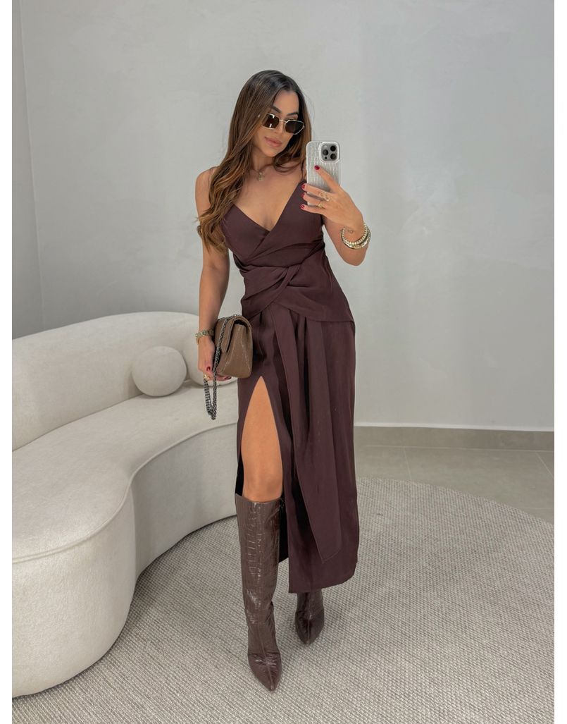 Vestido Midi Caroline Café - Loja La Mina 