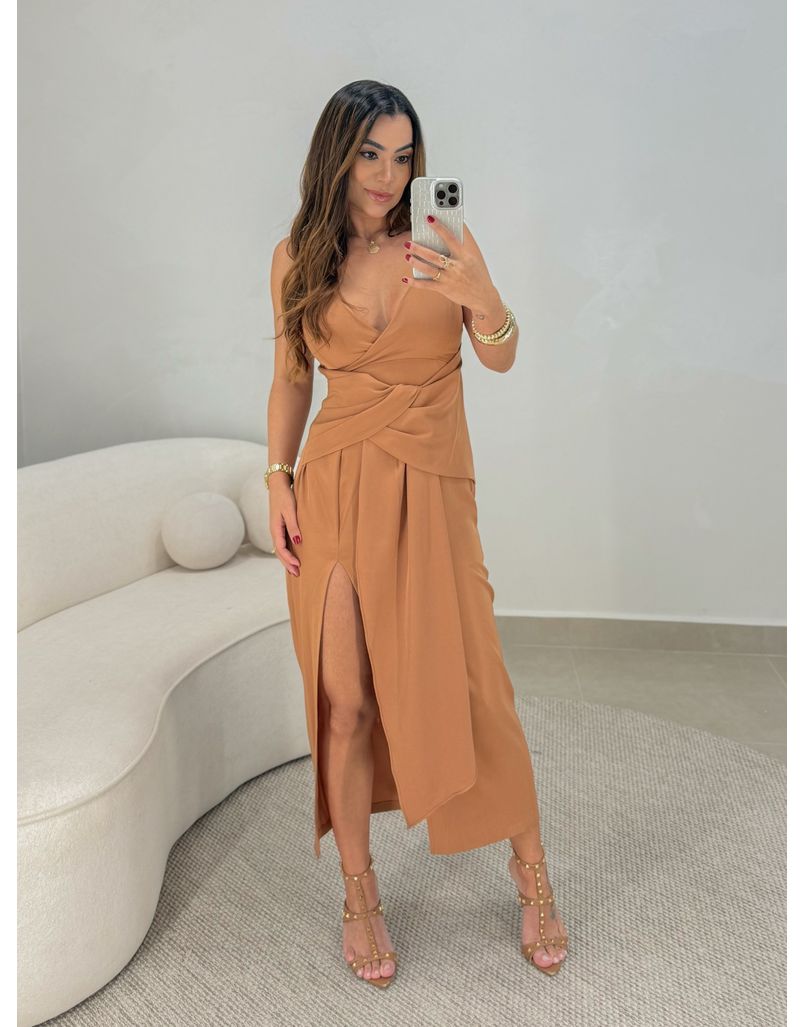 Vestido Midi Caroline Caramelo - Loja La Mina 