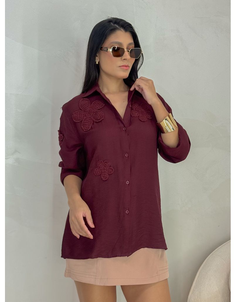 Camisa Bordada Paris Cherry - Loja La Mina 