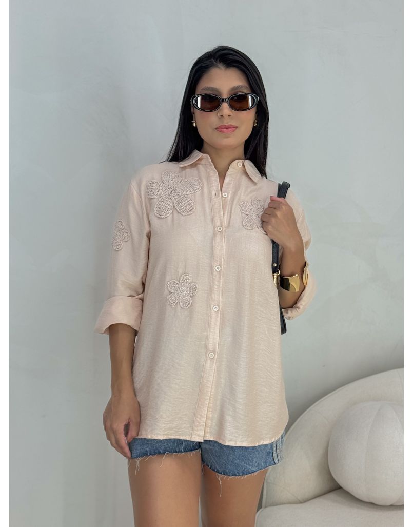 Camisa Bordada Paris Areia - Loja La Mina 