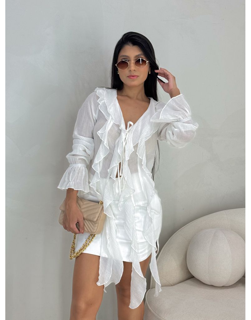 Blusa Boho Chiffon Branca - Loja La Mina 