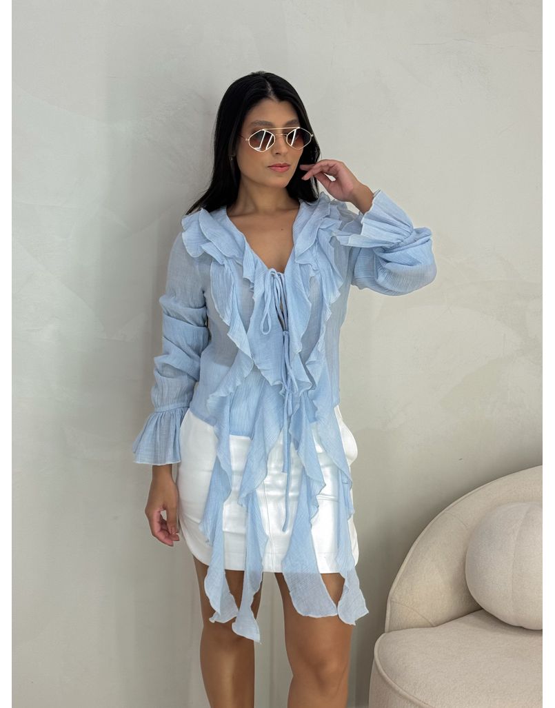 Blusa Boho Chiffon Azul - Loja La Mina 