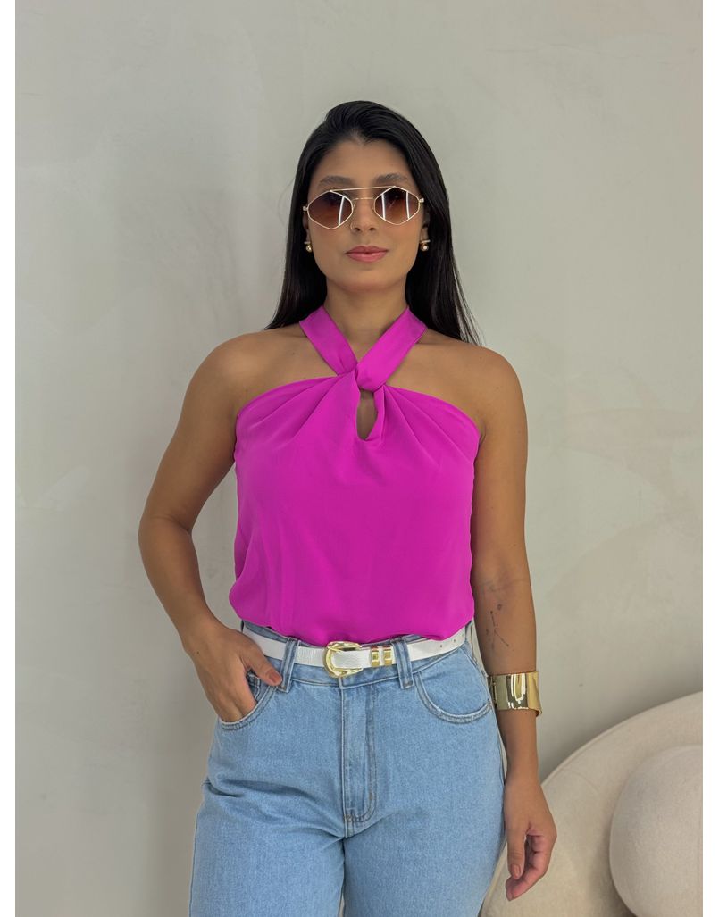 Blusa Detalhe Nó Fúcsia - Loja La Mina 