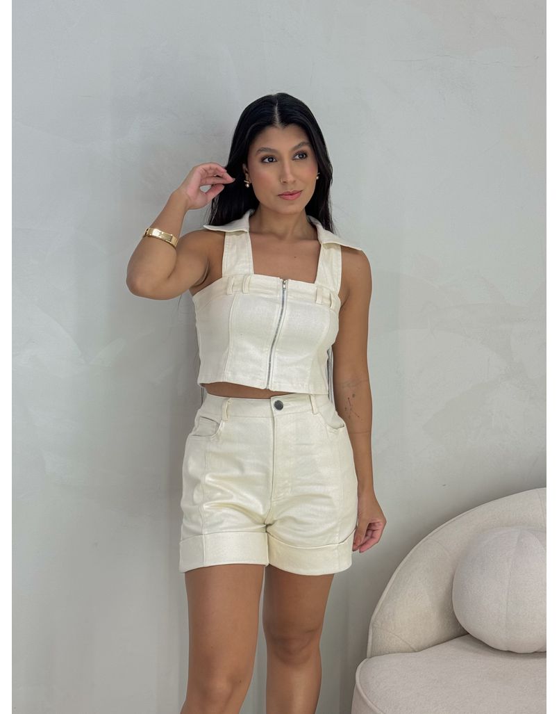Conjunto Short Sarja Zurique Creme 