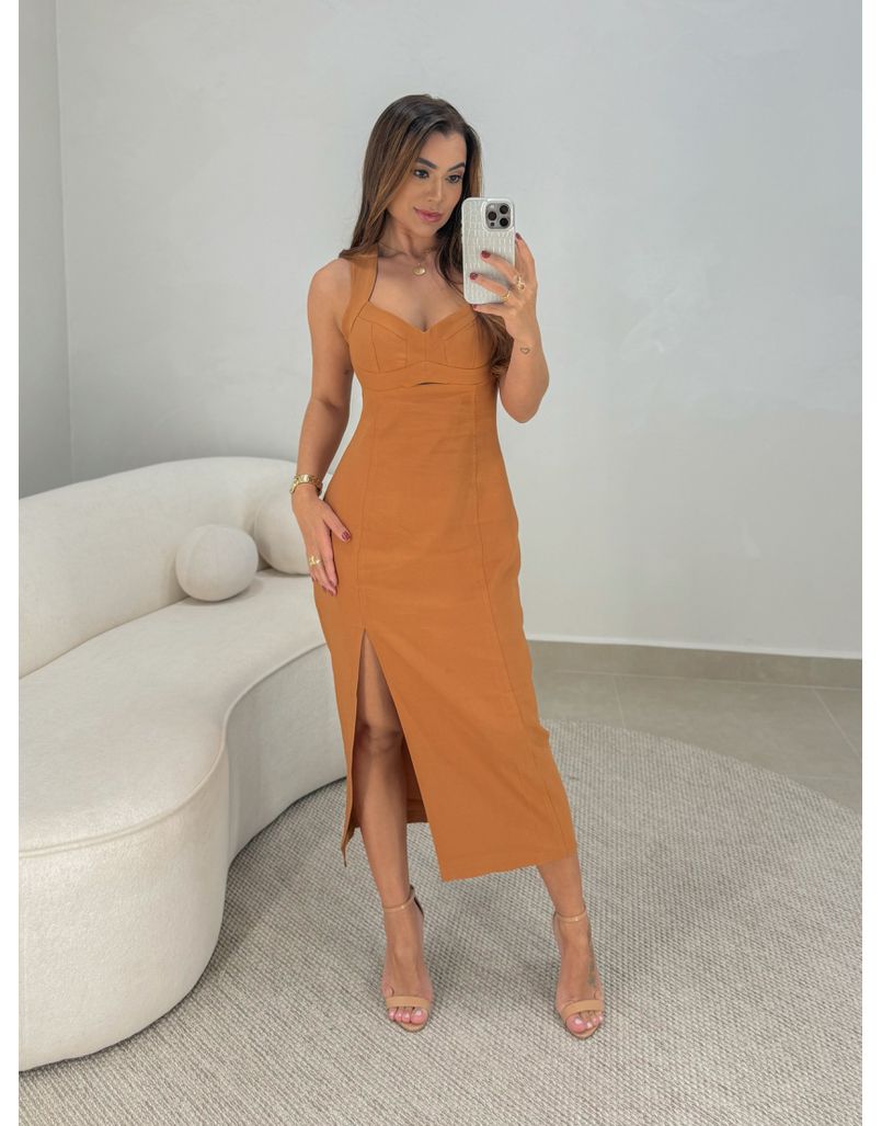 Vestido Midi Liliane Caramelo - Loja La Mina 